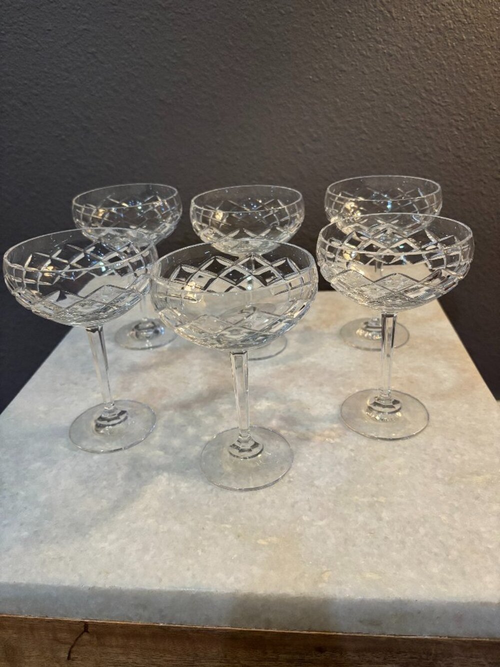 Vintage Bohemia Crystal Patricia Champagne Coupes Glasses 200ml Set 6 Boxed